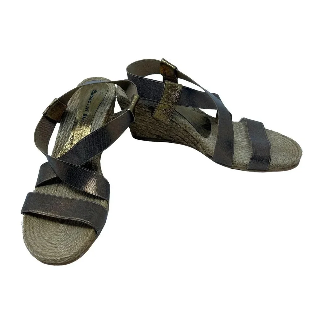 Chocolat‎ Blu Brown Metallic Espadrille Strappy Wedge Sandals Size 40 US 9